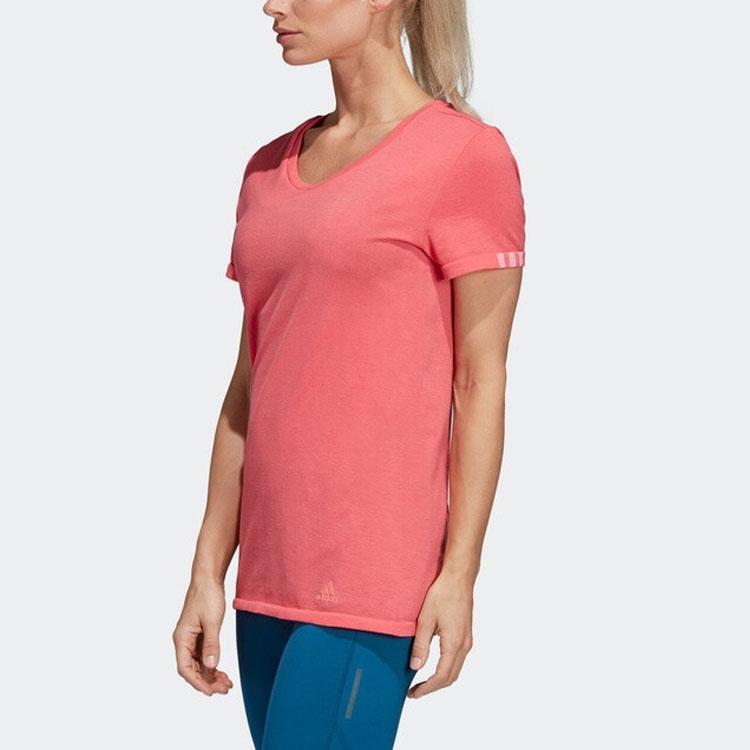 Adidas Solid Color Round Neck Short Sleeve T-Shirt Women Tops Pink DX2150
