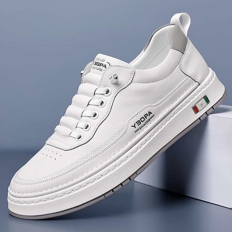 

Fashion Men s Skate Shoes Men Outdoor Leather Fashion Casual Shoes 2025 New Leather Mens Sneakers High Quality Slip on Walking Shoes 38 белый