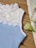 Girls Gymnastics Bodysuit Delicate Lace Collar Sheer Mesh Patchwork Design Sleeveless Leotard