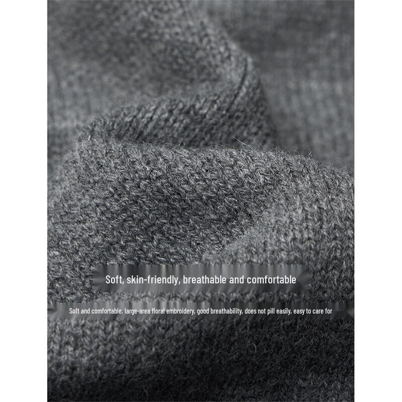 INMAN Women's Heavy Embroidered Floral Round Neck Sweater