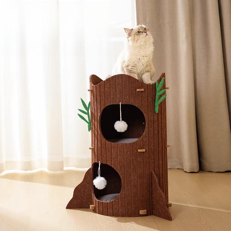 Multi Layer Cat House 4 Seasons Cat Tree with Scratching Board Enclosed Warm Cat Cave for Winter