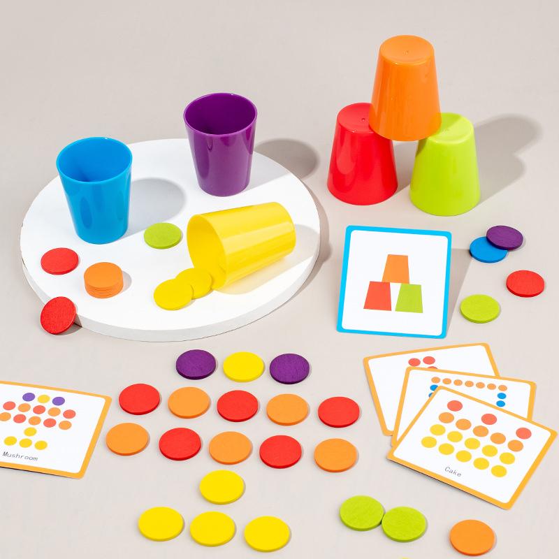 Color Classification And Stacked Cups Game, Wooden Coin Throwing Toy, Color Cognitive Toys, Exercise Hand Eye Coordination