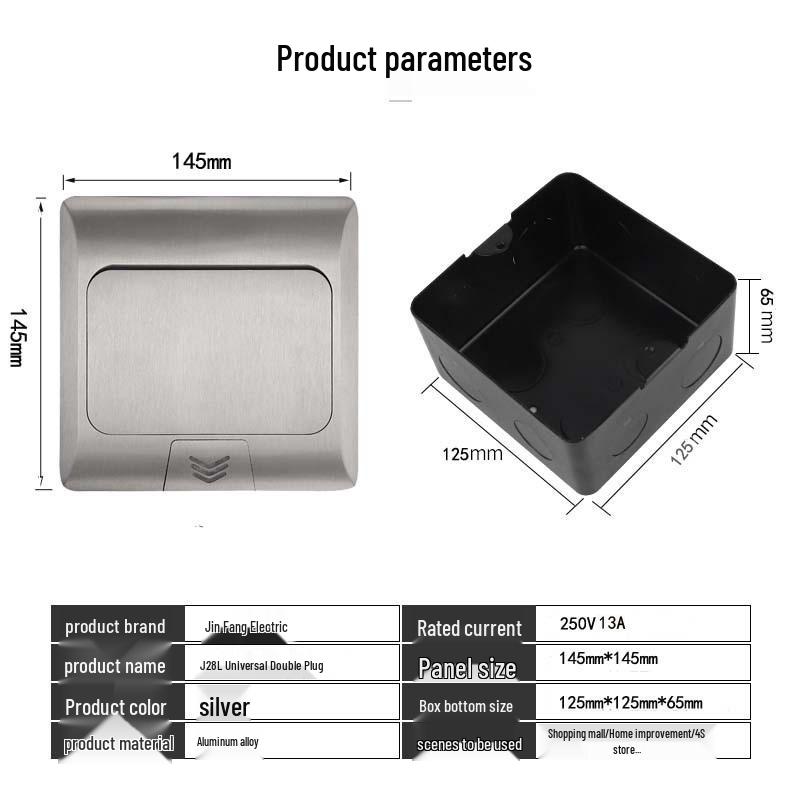 Universal Three-Hole Pop-up Floor Socket Box, Silver, Embedded Design