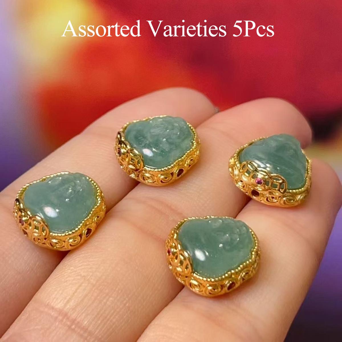 

5Pcs, Natural Stone Bluewater Jadeite Pendant with Golden-Edged Accents, Fashion Pi Xiu Charms for Men Women, for DIY Necklace, Jewelry Making 12x12mm 5Pcs/12×12mm