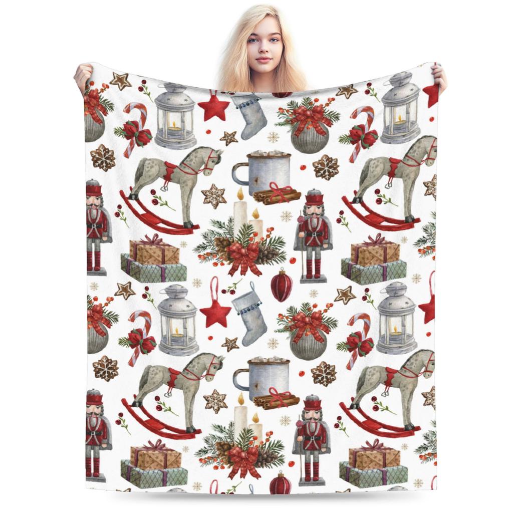 Christmas Nutcrackers Blankets Velvet Xmas Nutcracker Doll Comfortable Soft Throw Blankets for Bedding Plush Thin Quilt