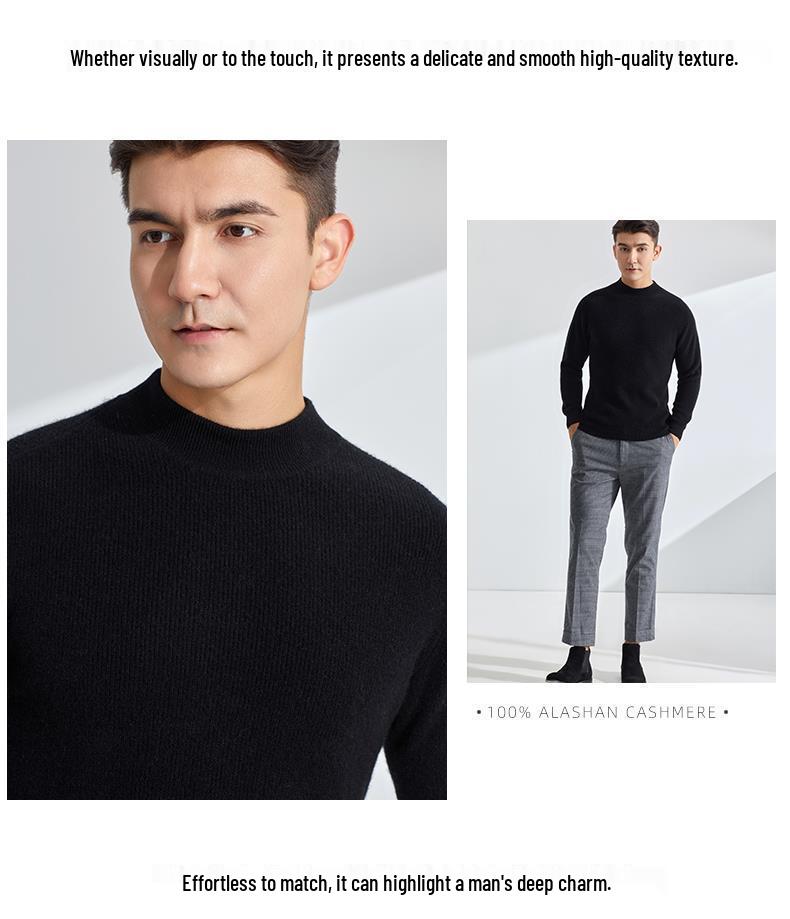 Men's Loose-Fit Semi-High Neck Cashmere Sweater for Autumn/Winter - Business Casual Style