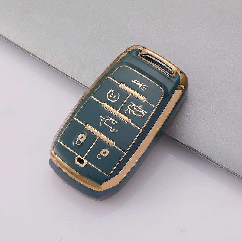 Pouzdro na klíč Jeep & Dodge se zlatým okrajem pro Compass, Cherokee, Renegade, Grand Cherokee