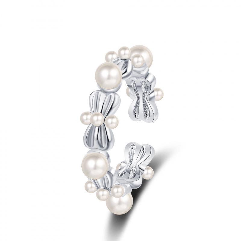 Elegant Pearl Bow Open Ring - Women s Chic Cold Style, Unique Fashion Statement Adjustable