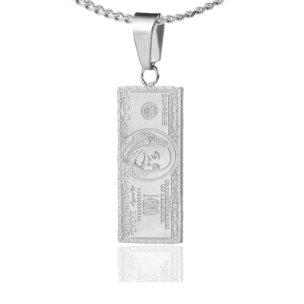 Hip Hop Jewelry Personality Titanium Steel Get Rich Dollar Small Bill Pendant Men'S Necklace