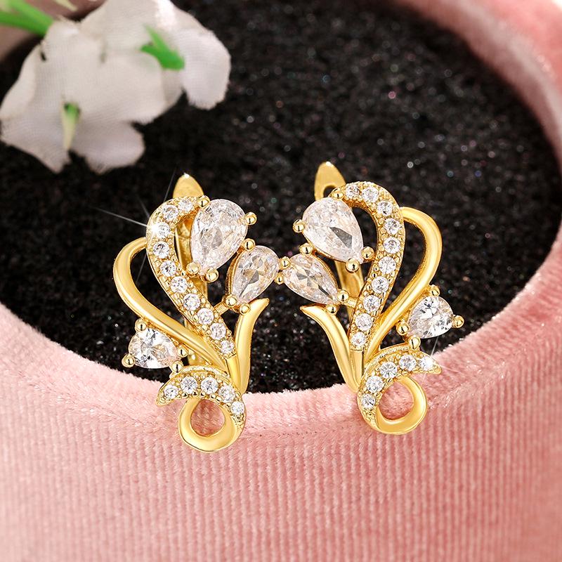 Set Manșetă de Ureche Florală Luxoasă Cao Shi - Stil Elegant și Strălucitor pentru Femei Sociale