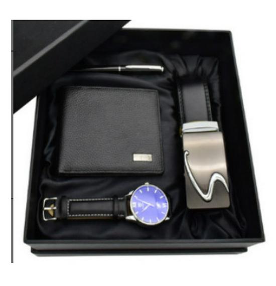 Men's Quartz Watch Set: Fashion Casual Watch, Leather Belt, Wallet, Pen & Tie (4-Piece Set)
