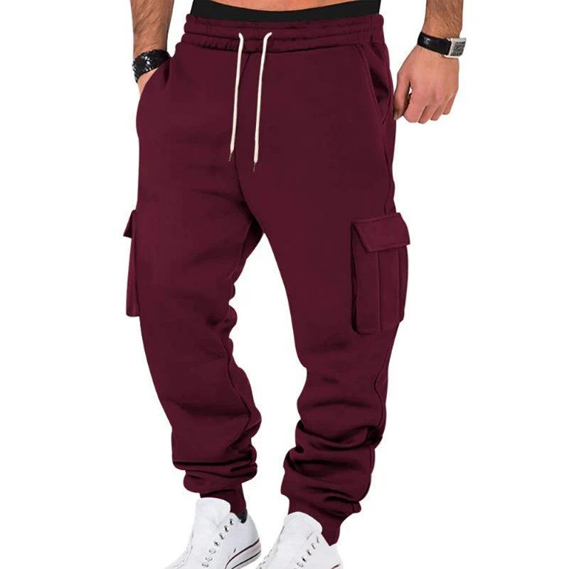 Mens Retro Casual Cargo Pants Loose Multi Pocket Drawstring Long Trousers