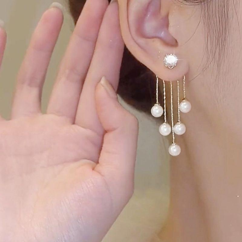 Beautiful Tassel Earrings with Pearls and Zirconium, Korean Style Jewelry, Tassel Drop Earrings… More