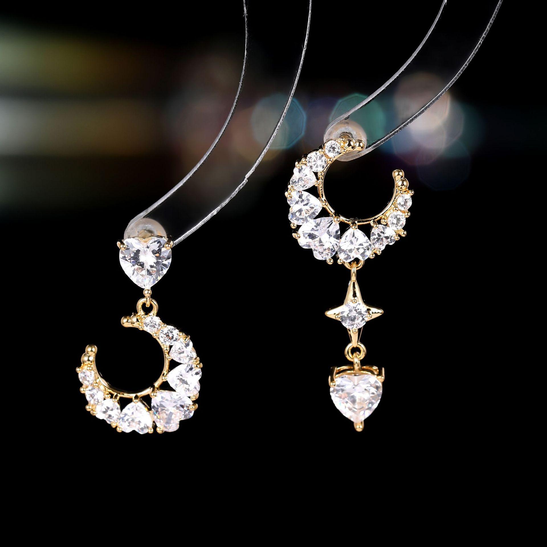 Супер сказочные милые асимметричные серьги-гвоздики  Лунная любовь  Модные легкие люксовые серьги с темпераментом, высокая чувственность