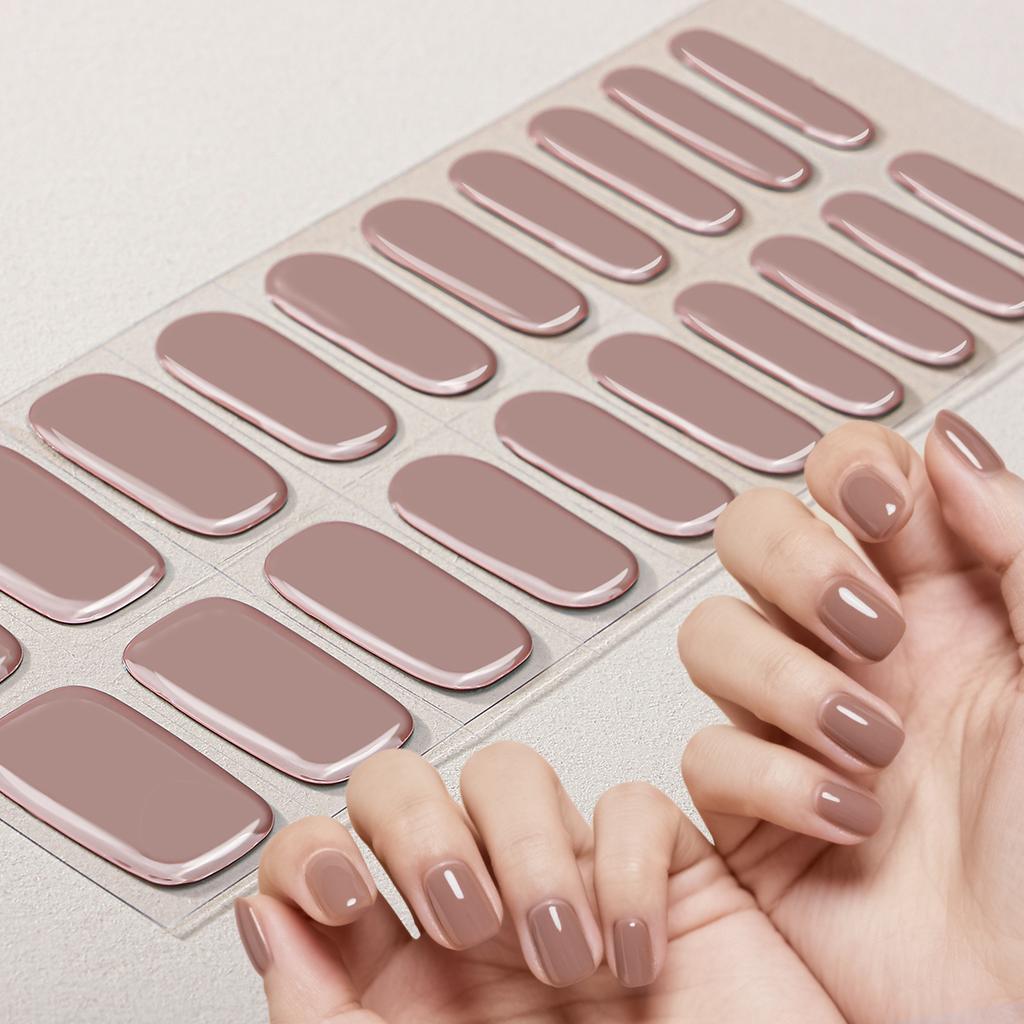 Hot Sell Custom Logo HEMA-Free Gel Polish Nail Stickers New Solid Color Styles Semi Cured Gel Nail Wraps 20 Gel Nail Strips