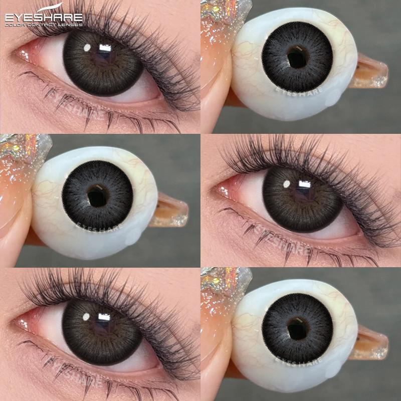Eyeshare 1 Paar Große Schwarze Augen Kontaktlinsen 14,5 mm Farbige Kontaktlinsen Natürliches Braun Softlinsen Graue Pupillen