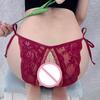 Women's Sexy Hollow Out Thong Lingerie Open Crotch Underwear Lady's Crotchless French Style Lace See Panties with Bow Hot Sale