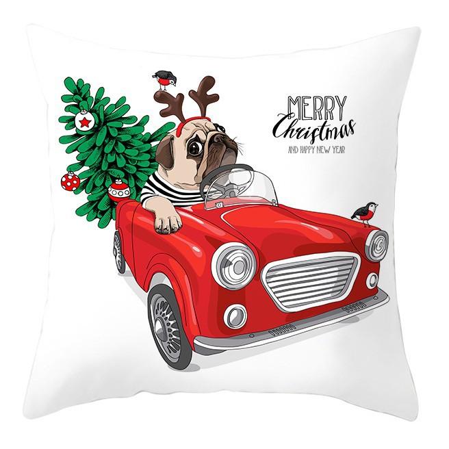 Cartoon Christmas Dog Car Pattern Pillow Case Festive Home Decoration Office Car Cushion Pillow Case