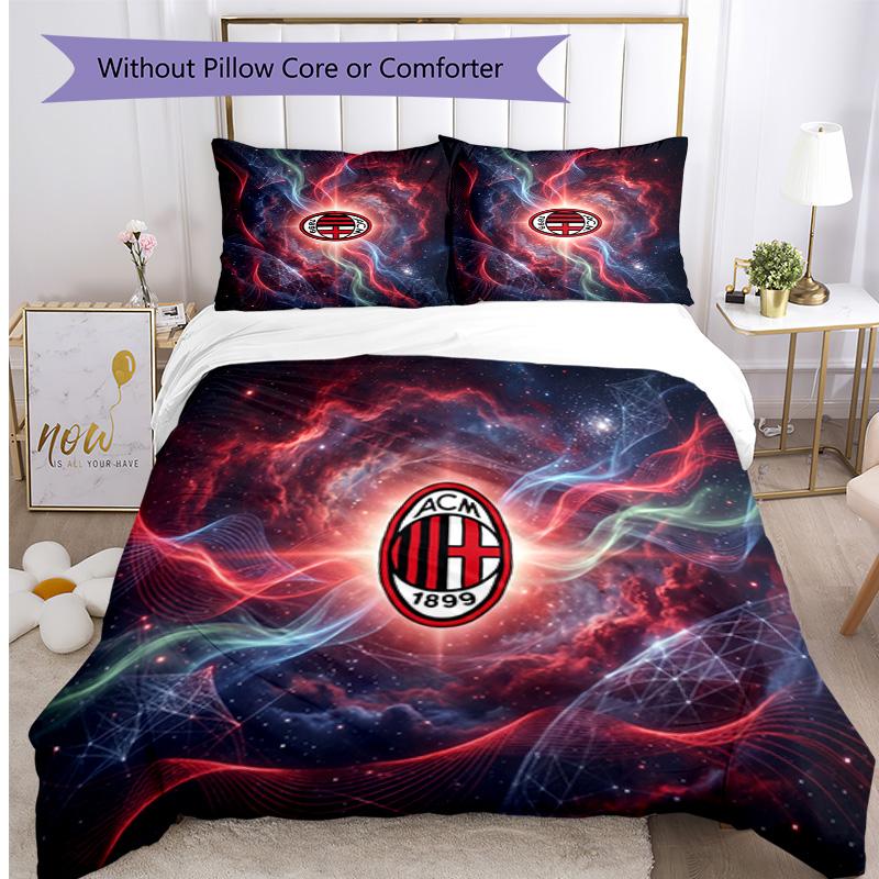 Ensemble de literie 3 pièces imprimé motif AC Milan Housse de couette et taies d'oreiller douces, respectueuses de la peau, lavables Ensemble toutes saisons Chambre à coucher
