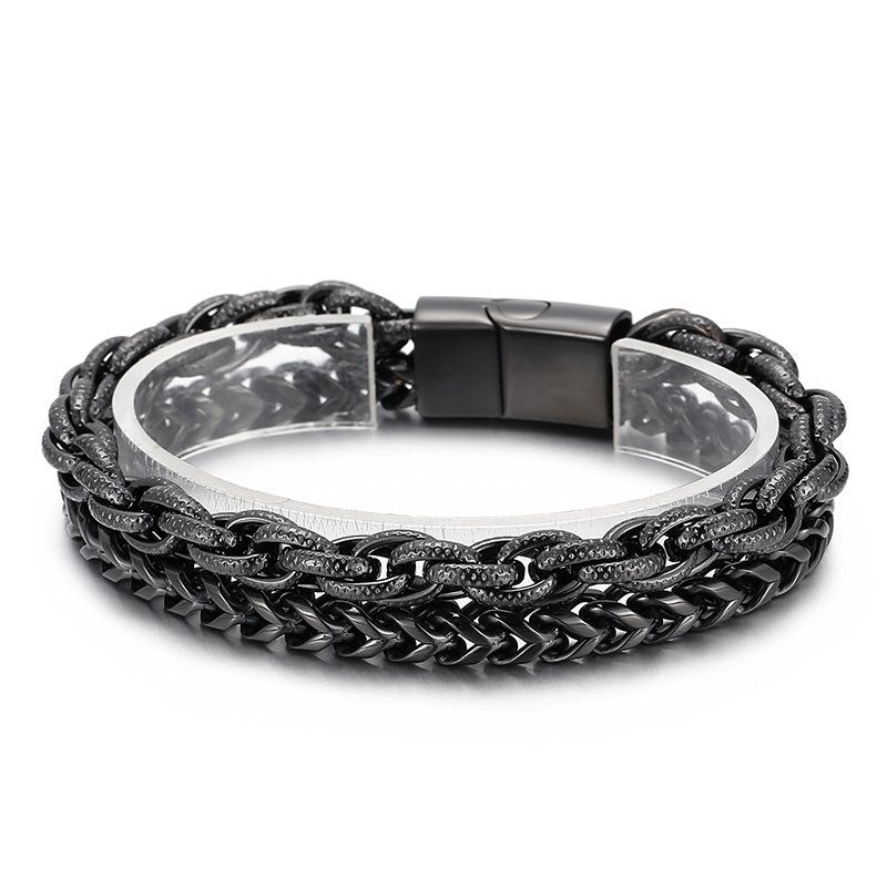 2026 New Jewelry, European and American Personalized Fashion Vacuum Electroplating Double-layer Titanium Steel Men's Bracelet