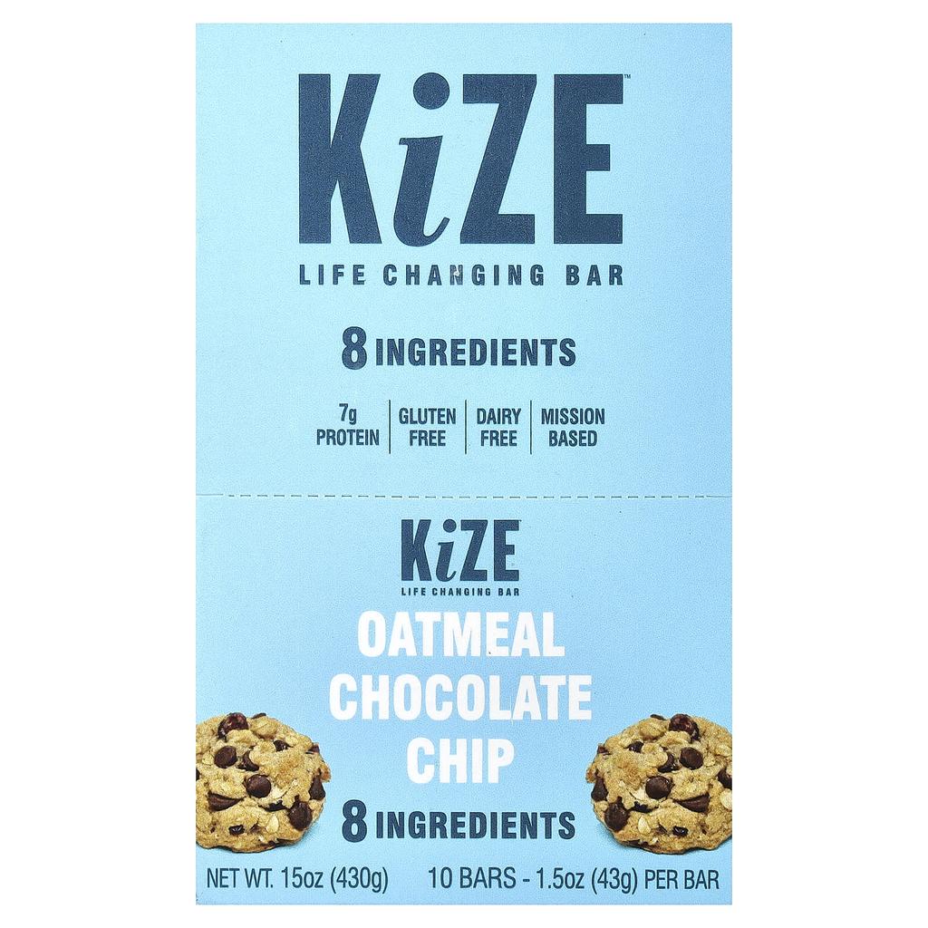 KiZE Life Changing Bar, Oatmeal Chocolate Chip, 10 Bars, 43g (1.5oz) Each