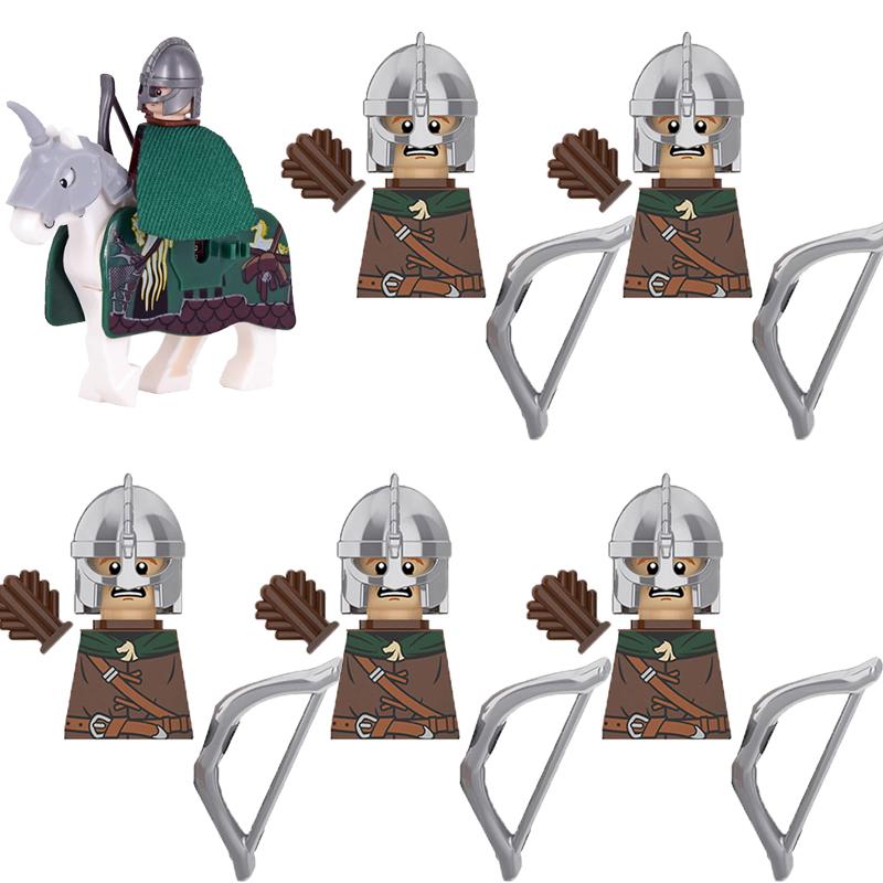 MOC Středověké Vojenské Stavební Kostky Elfský Bojovník Ork Rohan Gondor Rytíř Sada Postav Zvířecí Armáda Zbraň Luk Kuše Hračka