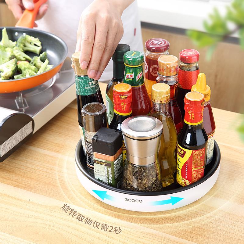 Yikeke Kitchen Rotating Rack: Multi-Function Countertop Tray for Seasonings, Soy Sauce, and Fruit Storage.