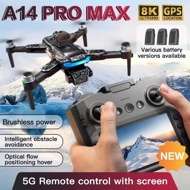 A14 Pro Max Drone with 8K Dual Cameras 4.3-inch Screen 360° Wide-Angle Remote Control 5G WiFi Intelligent Obstacle Avoidance Brushless Remote Control