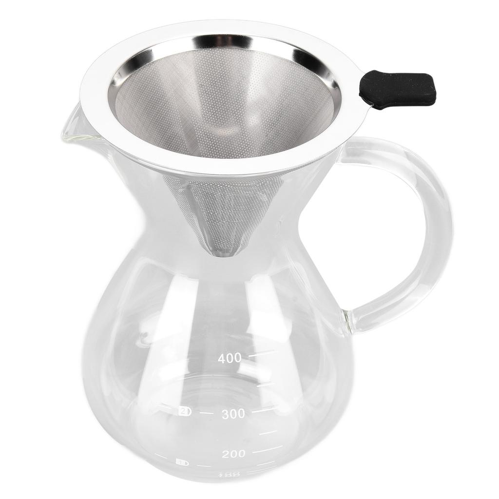 400ml Glass Coffee Pot Kettle Heat Resistant Pour Over Coffee Maker with Stainless Steel Filter for Home KitchenRound