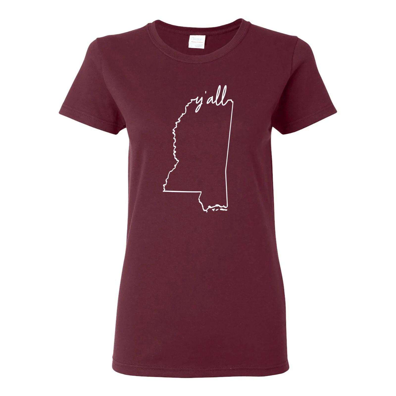 Mississippi Y all State Outline - Womens T-Shirt M
