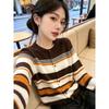 Vintage Preppy Color-Block Striped Knit Cardigan