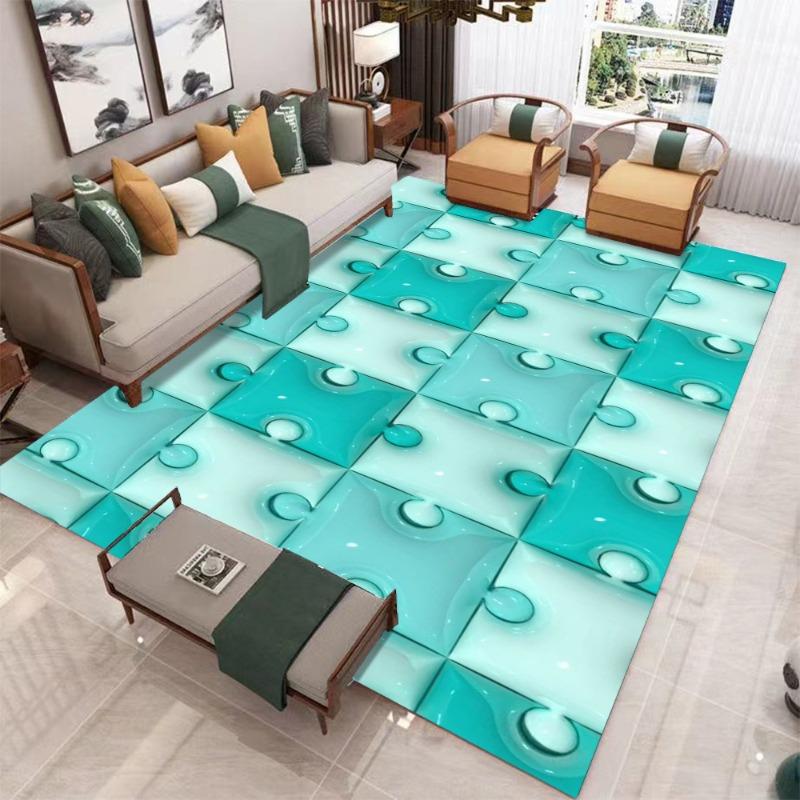 Wohnzimmerteppich mit 3D-Puzzle-Muster, kreatives Stereo-Design, große, rutschfeste Bodenmatte für ein verspieltes Zuhause