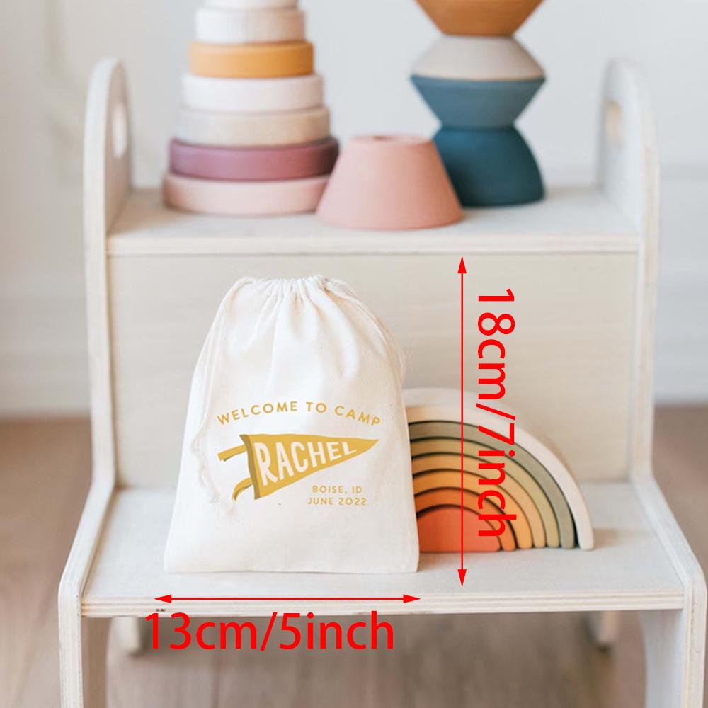 Personalized 4Pcs Goodie Bag Pennant Name Camp Party Theme Birthday Party Favor Drawstring Candy Bags Baby Shower Boy Girl Gift