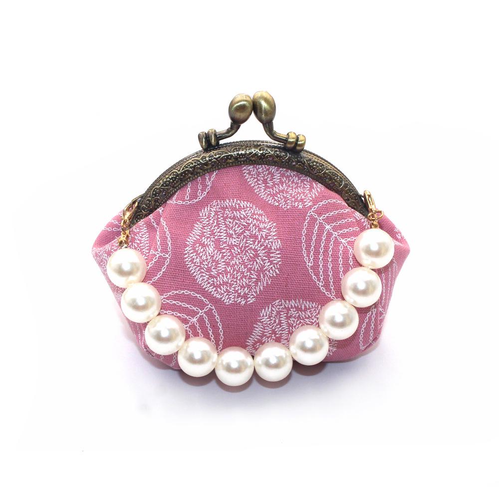 10.5cm Canvas Leaf Print Clasp Coin Purse - Handmade Retro Ladies' Clutch with Snap Closure