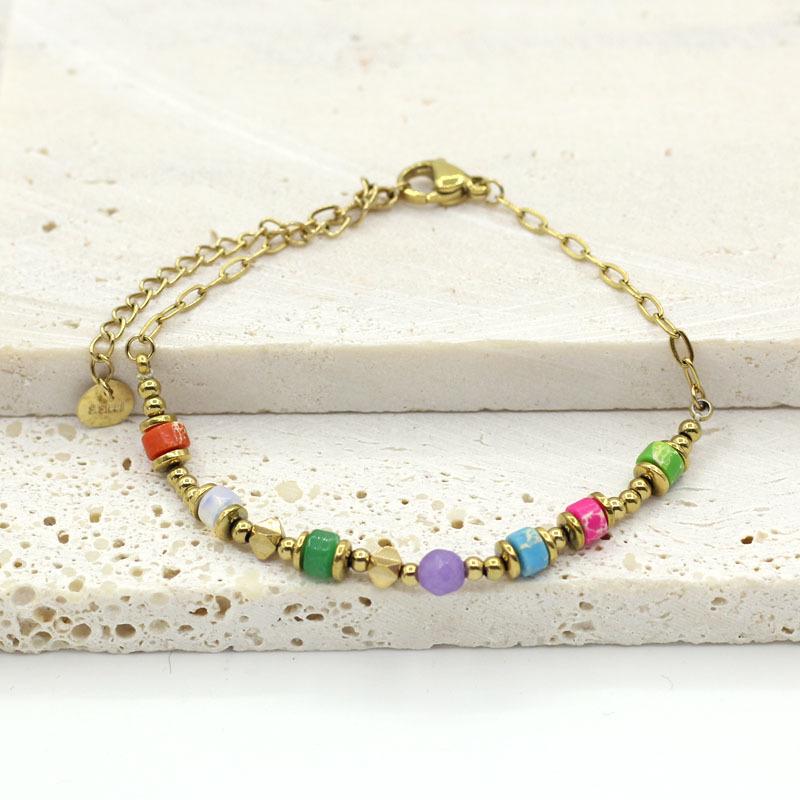 Women's Fresh Natural Stone Bead Bracelet - Color-Preserving Stainless Steel Jewelry