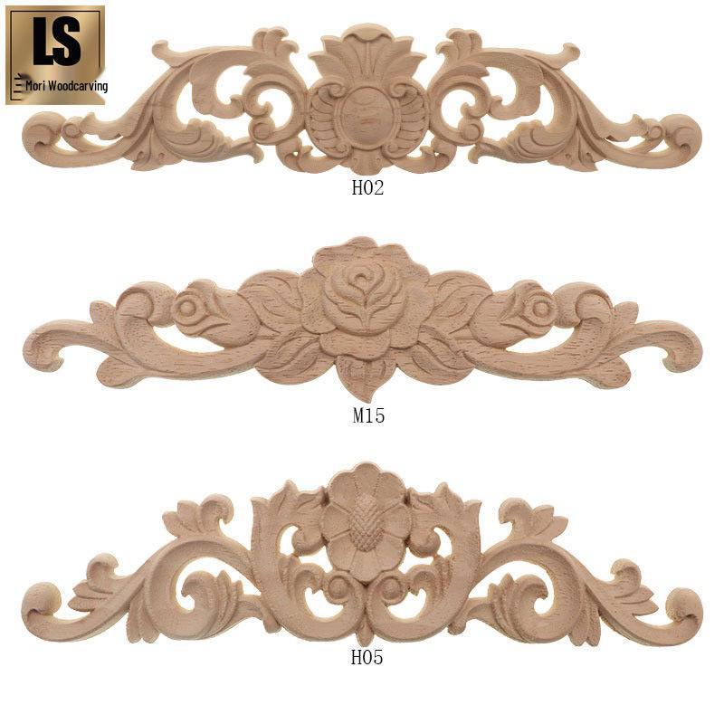 European Style Solid Wood Carved Flower Applique Headboard Wall Decoration