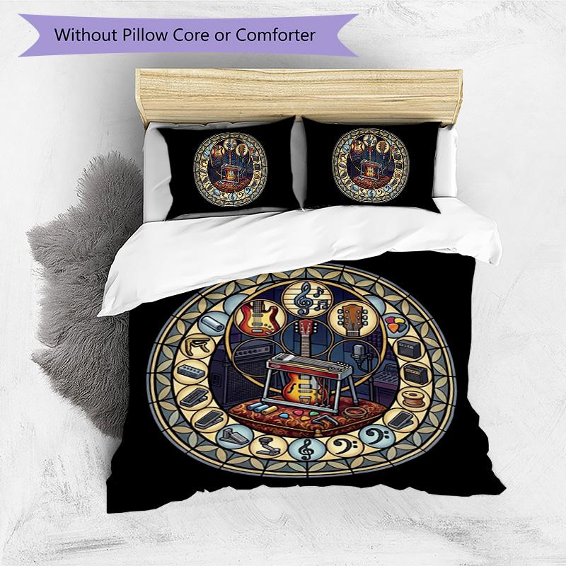 Music Instruments Harmony Pattern Bedding,Quilt Set Quilt Cover Pillowcase Home Birthday Gift (1*duvet cover+2*pillowcase,without core)
