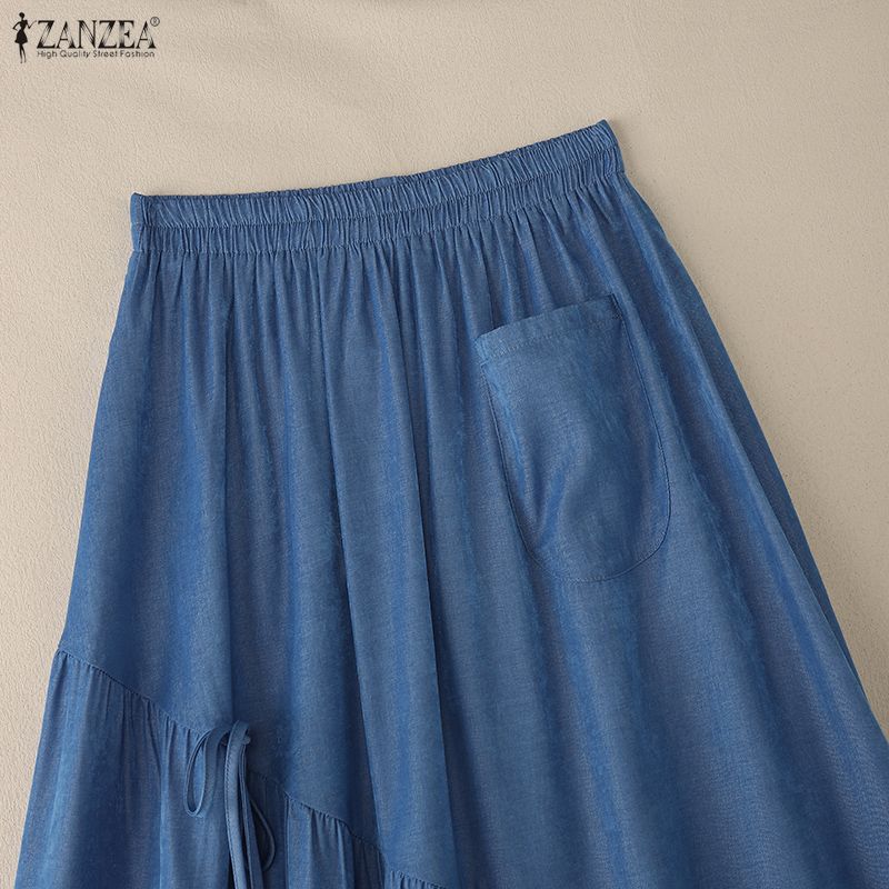 ZANZEA Womens Loose Casual Solid Color Long Skirts