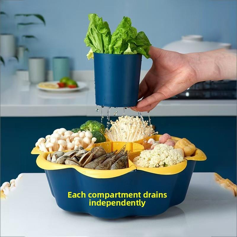 6 Compartment Hot Pot Platter Vegetable Rotating Draining Basket Reusable Food Storage Kitchen Supplies Serving Dish
