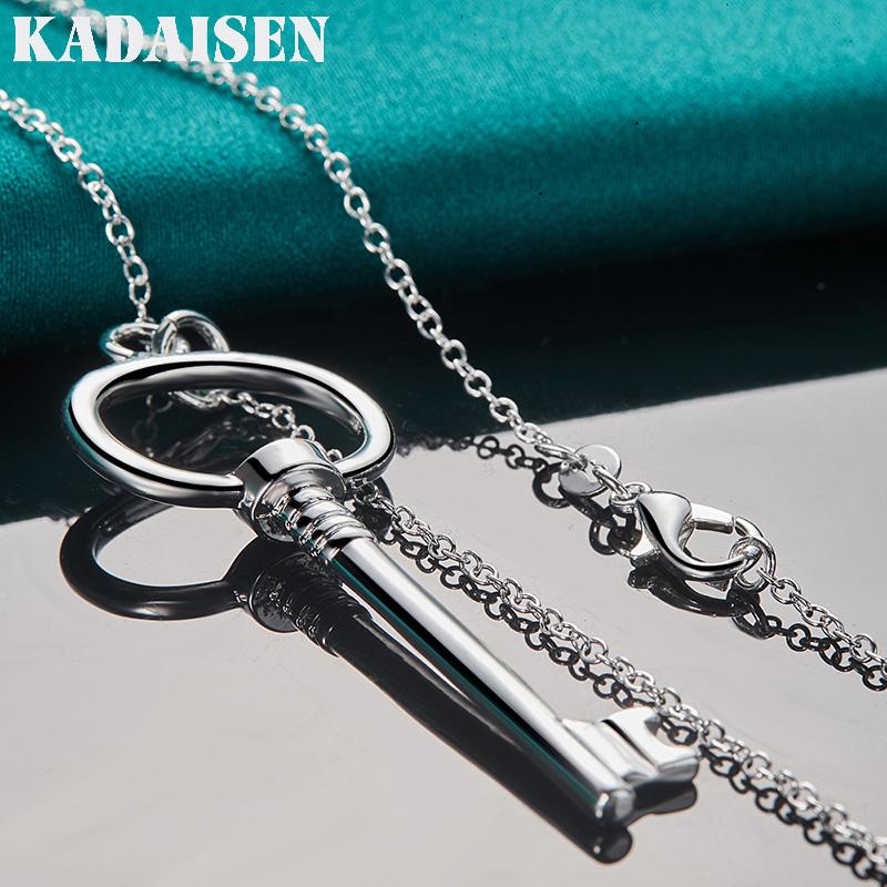 Fine 925 Sterling Silver Round Key 16-30 Inch Pendant Necklace for Women Wedding Engagement Fashion Jewelry