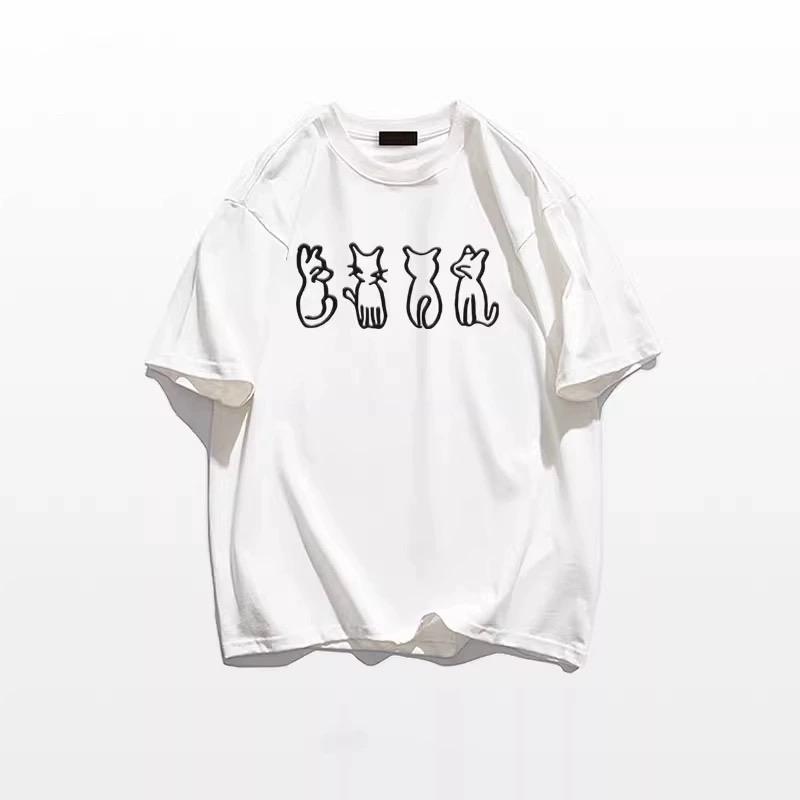 Summer Casual Oversized T Shirt Pure Cotton T-shirts for Men Harajuku Funny Cartoon Print White Y2k Tops Male Streetwear Youth