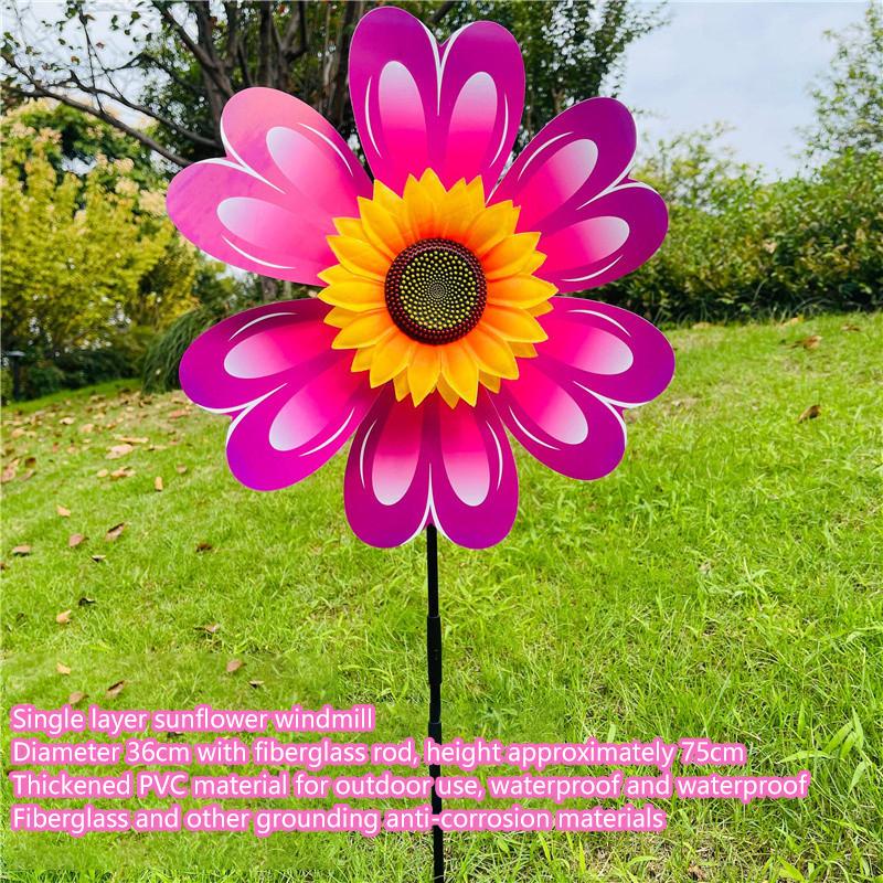 1 Piece Sunflower Windmill Outdoor Party Garden Yard Decor Rotating Sunflower Wind Spinner Stake Standing Lawn Flower Pinwheel