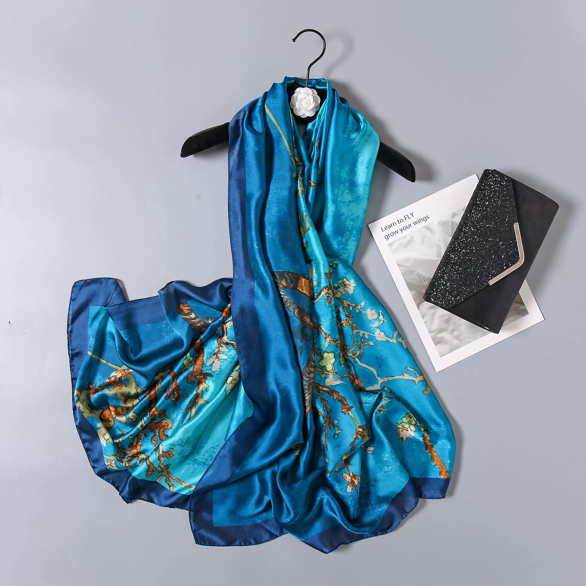 

Elegant Traditional Chinese Lotus Flower Pattern Faux Silk Scarf Spring Women S Sun Protection Scarves And Shawls Hijab Scarf 90x180cm