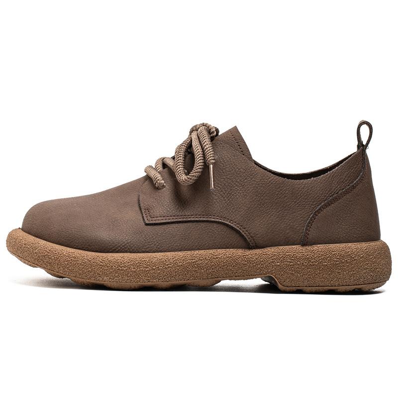 New Men's Casual Leather Shoes 2026 Retro British Style Big Head Shoes Soft Bottom Low Top Fashionable Versatile Men's Shoes