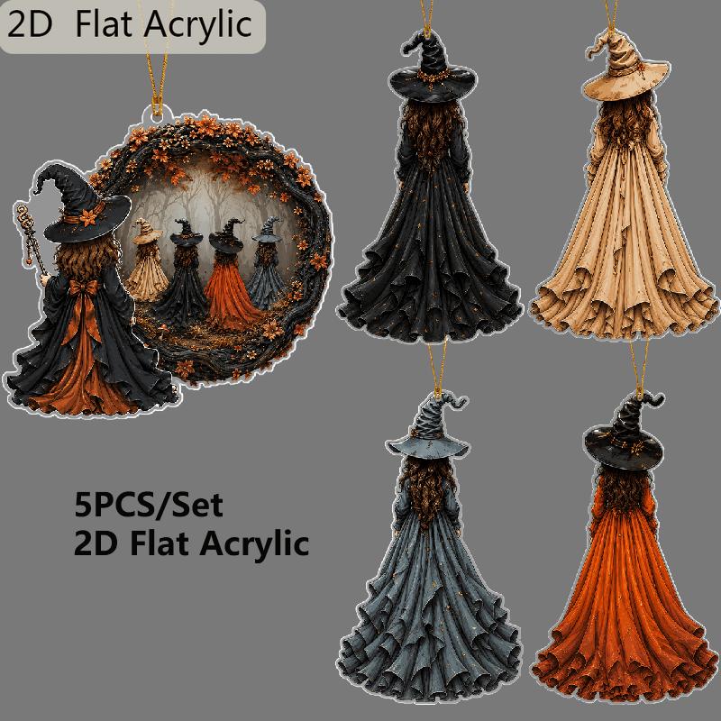2D Flat Halloween Acrylic Hanging Decor, Witch Pattern, Home Car Backpack Pendant, Halloween & Birthday Gift