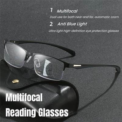 Anti Blue Light Multi Focus Far And Near Dual-Use Metal Frame Reading Glasses Tr Ultra Light Intelligent Zoom Presbyopia Glasses