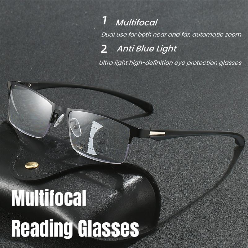 Anti Blue Light Multi Focus Metal Frame Reading Glasses Far Near Dual Use TR Ultra Light Presbyopia Glasses