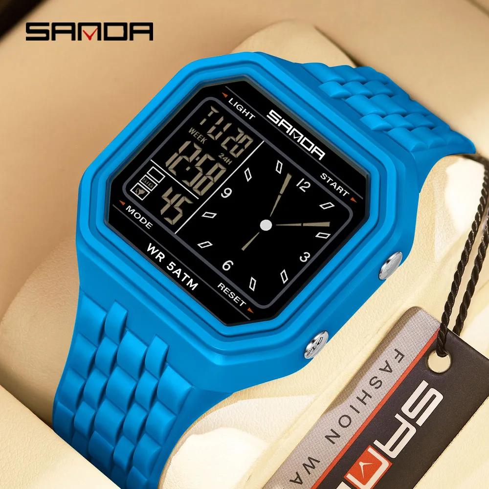 SANDA Fashion Electronic Watch Men's 50m Waterproof Night Light Multi Functional Student Trend Dual Screen Sports Watch