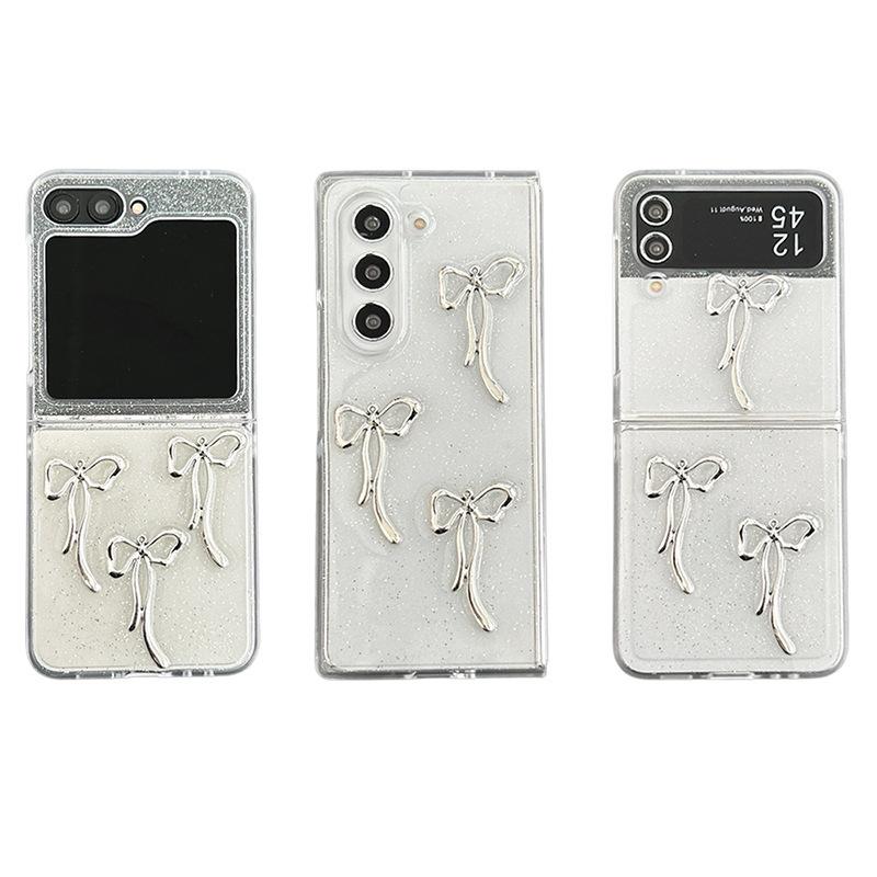 Transparent Glitter Ins Style Bow Phone Case for Samsung Zflip6 Clamshell Folding Zfold5 Women's Model