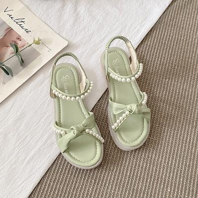 Summer Pearl Sweet Women Sandals 2024 Flats Women Shoes Luxury Brand Open-toe Flip Flops Beach Dress Slippers Casual Slides Lady